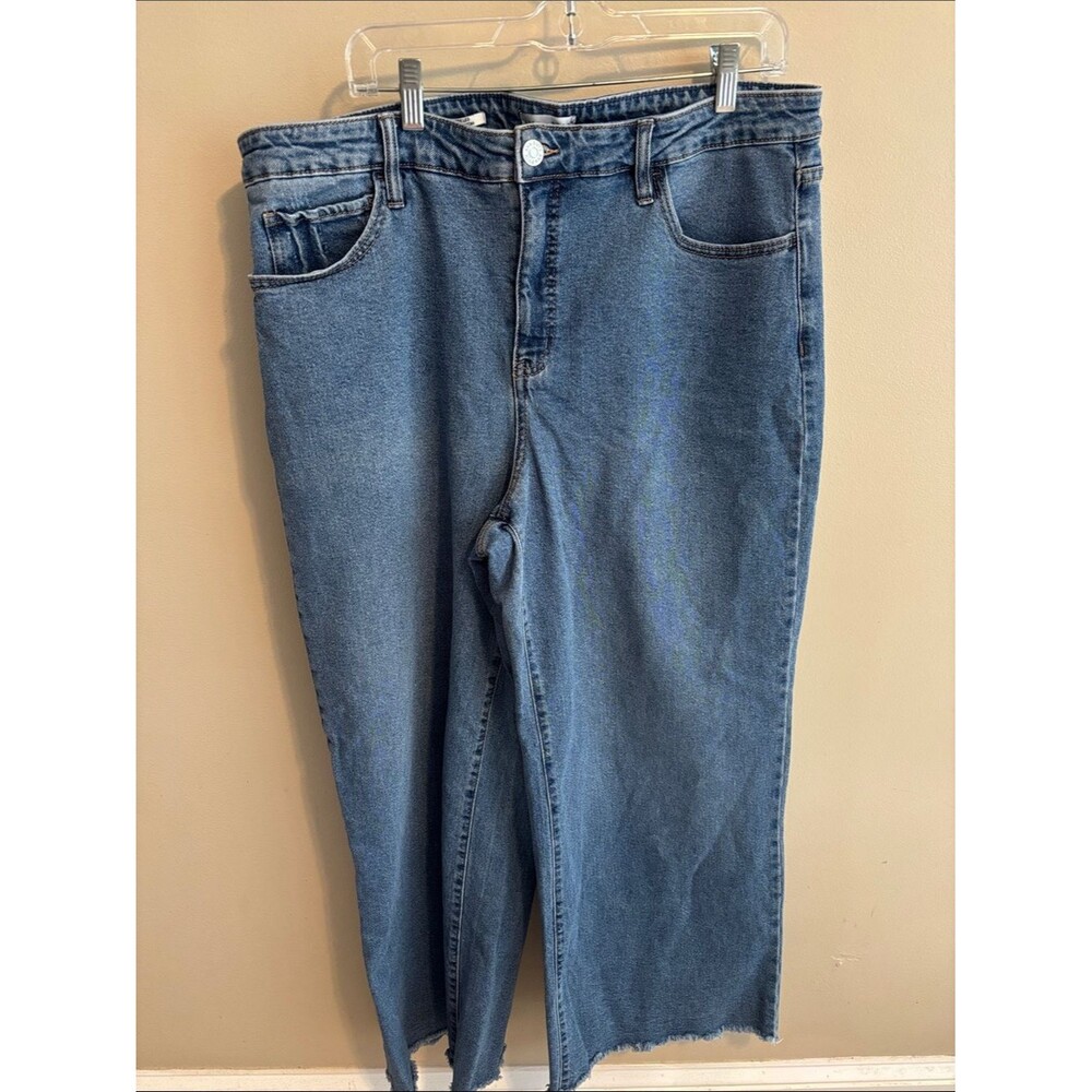 Ava & Viv Wide Leg Jeans Womens Size 18 High Rise Stretch Blue Denim Raw Hem